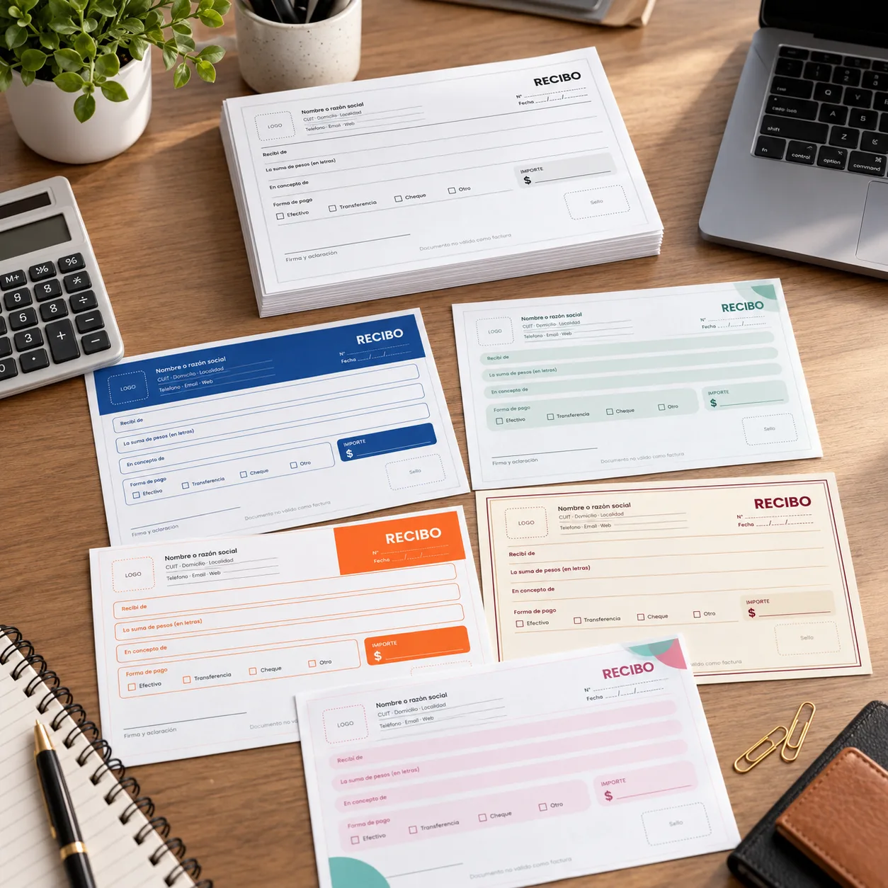 Pack de 10 recibos A5 · PDF para imprimir, PDF rellenable y SVG editable