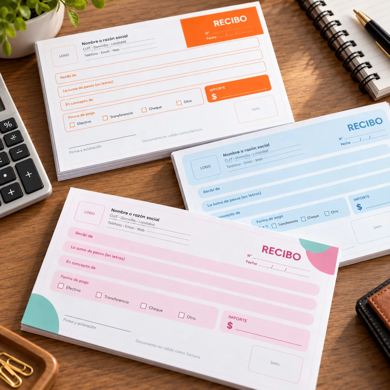 Pack de 10 recibos A5 · PDF para imprimir, PDF rellenable y SVG editable — imagen 3 de 4