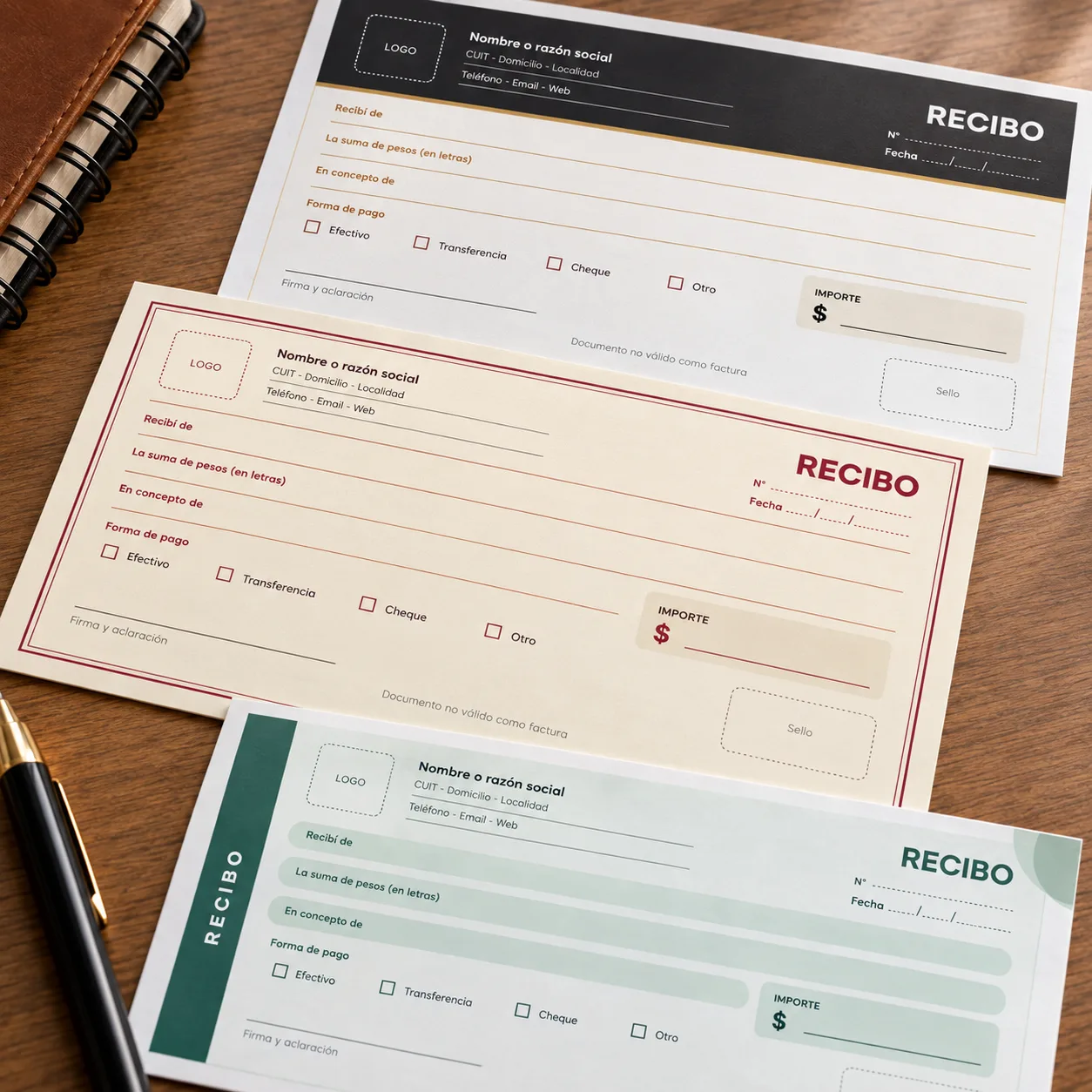 Pack de 10 recibos A5 · PDF para imprimir, PDF rellenable y SVG editable — imagen 4 de 4