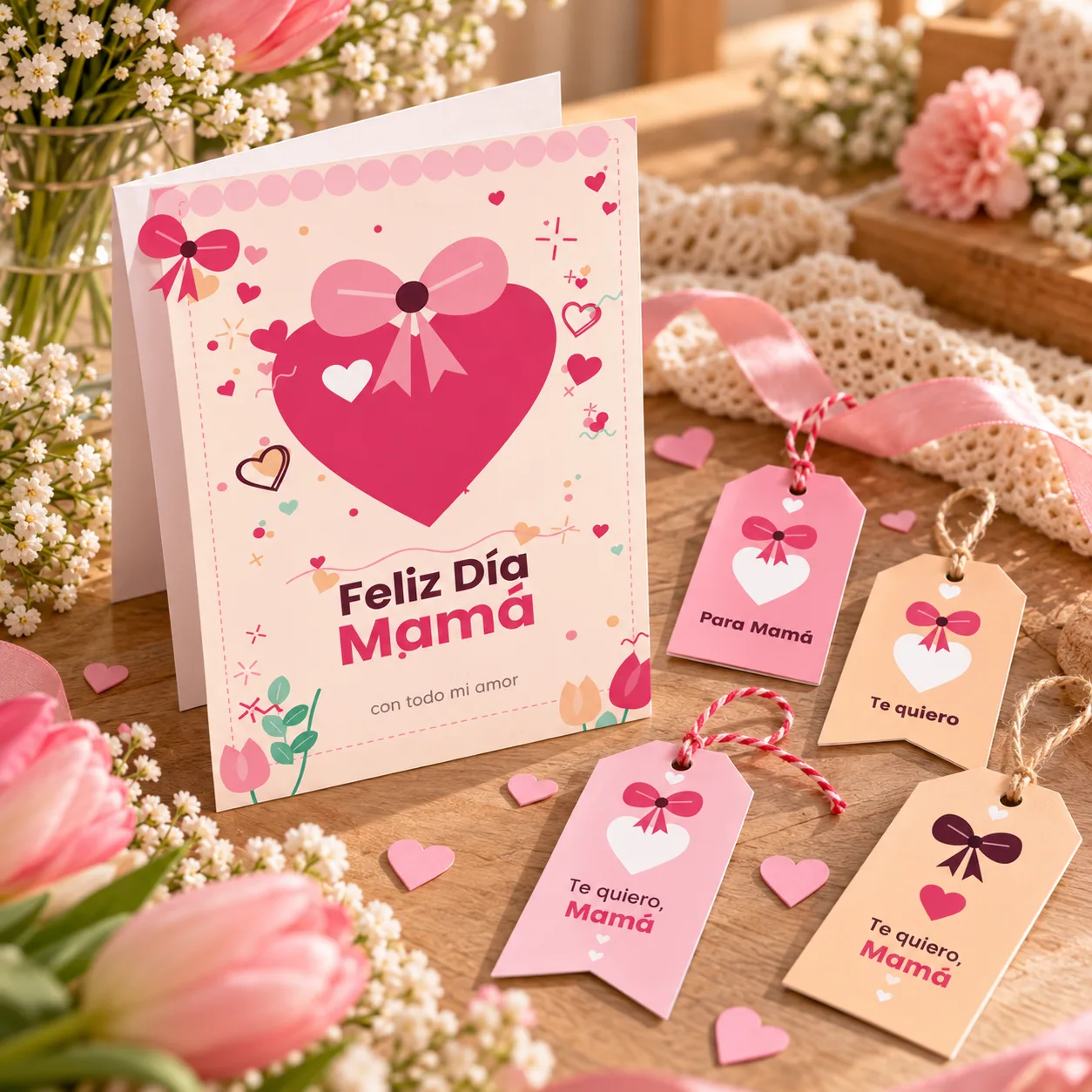 Kit imprimible Día de la Madre: tarjeta, cupones, caja y bolsita para armar, tags y cuadro — imagen 4 de 4