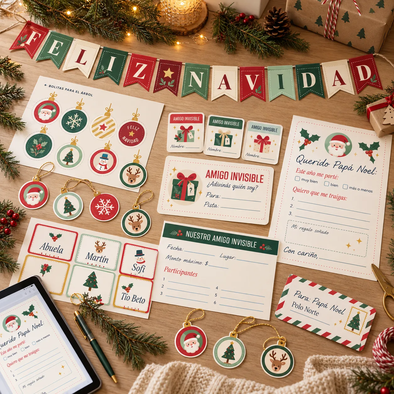 Kit imprimible de Navidad clásico | 8 piezas