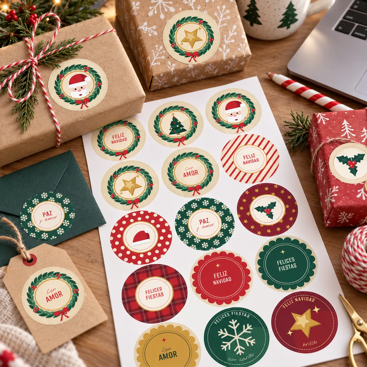Etiquetas redondas de Navidad para imprimir | 60 etiquetas | PDF para imprimir y SVG editable — imagen 4 de 4