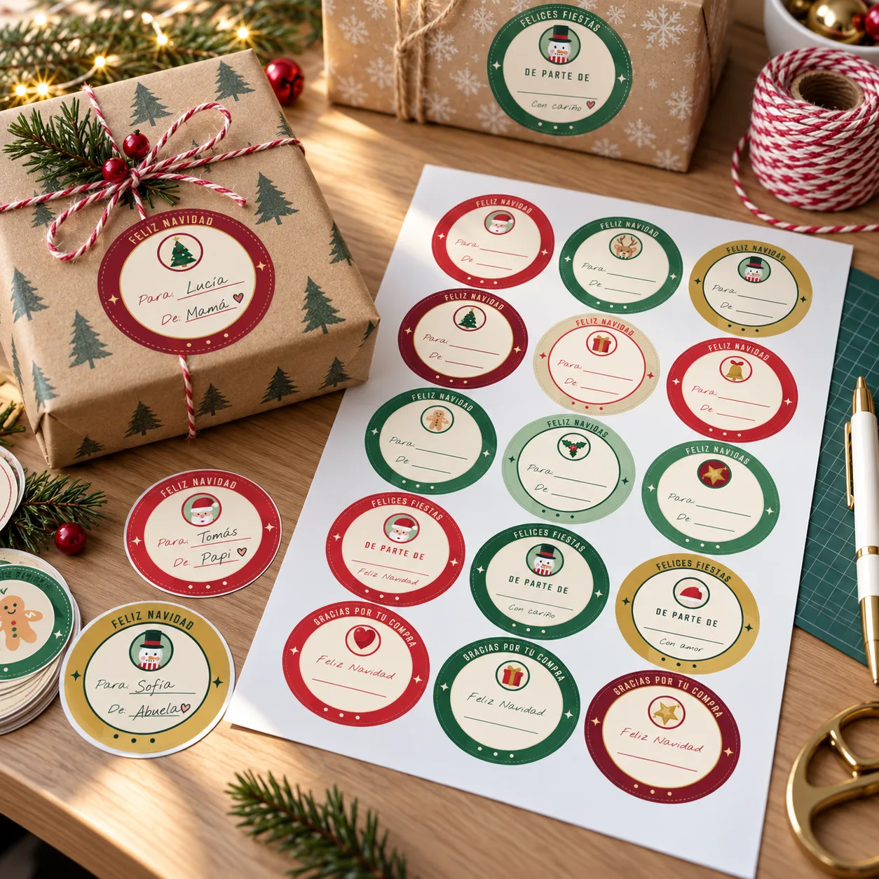 Etiquetas redondas de Navidad para imprimir | 60 etiquetas | PDF para imprimir y SVG editable — imagen 3 de 4