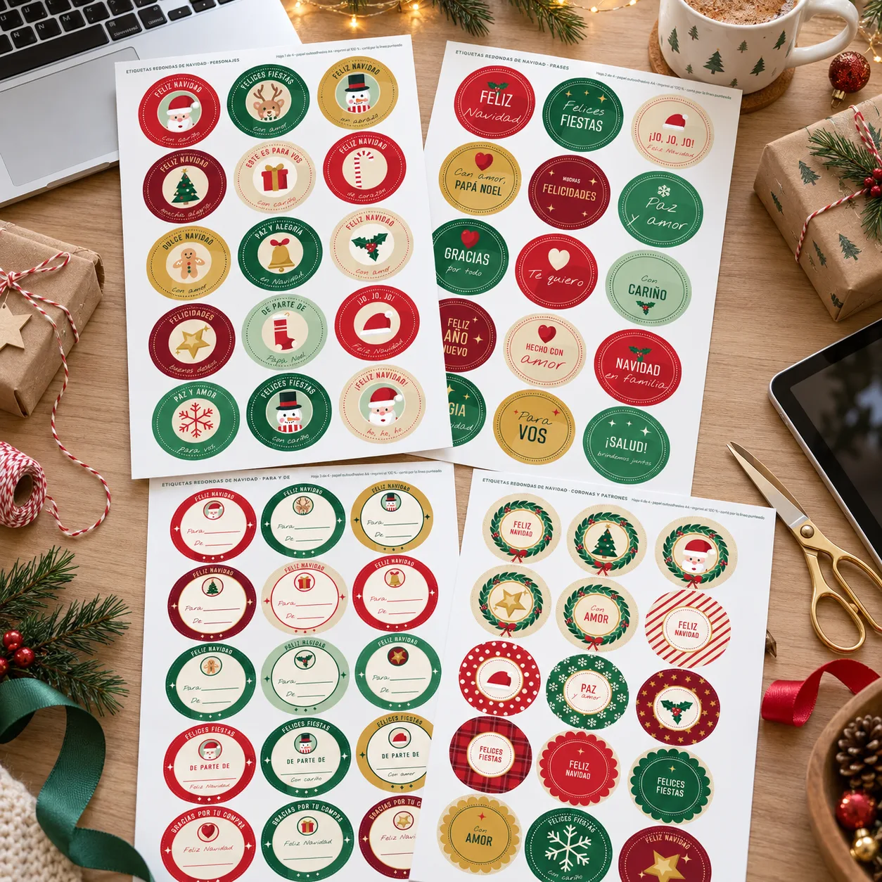 Etiquetas redondas de Navidad para imprimir | 60 etiquetas | PDF para imprimir y SVG editable