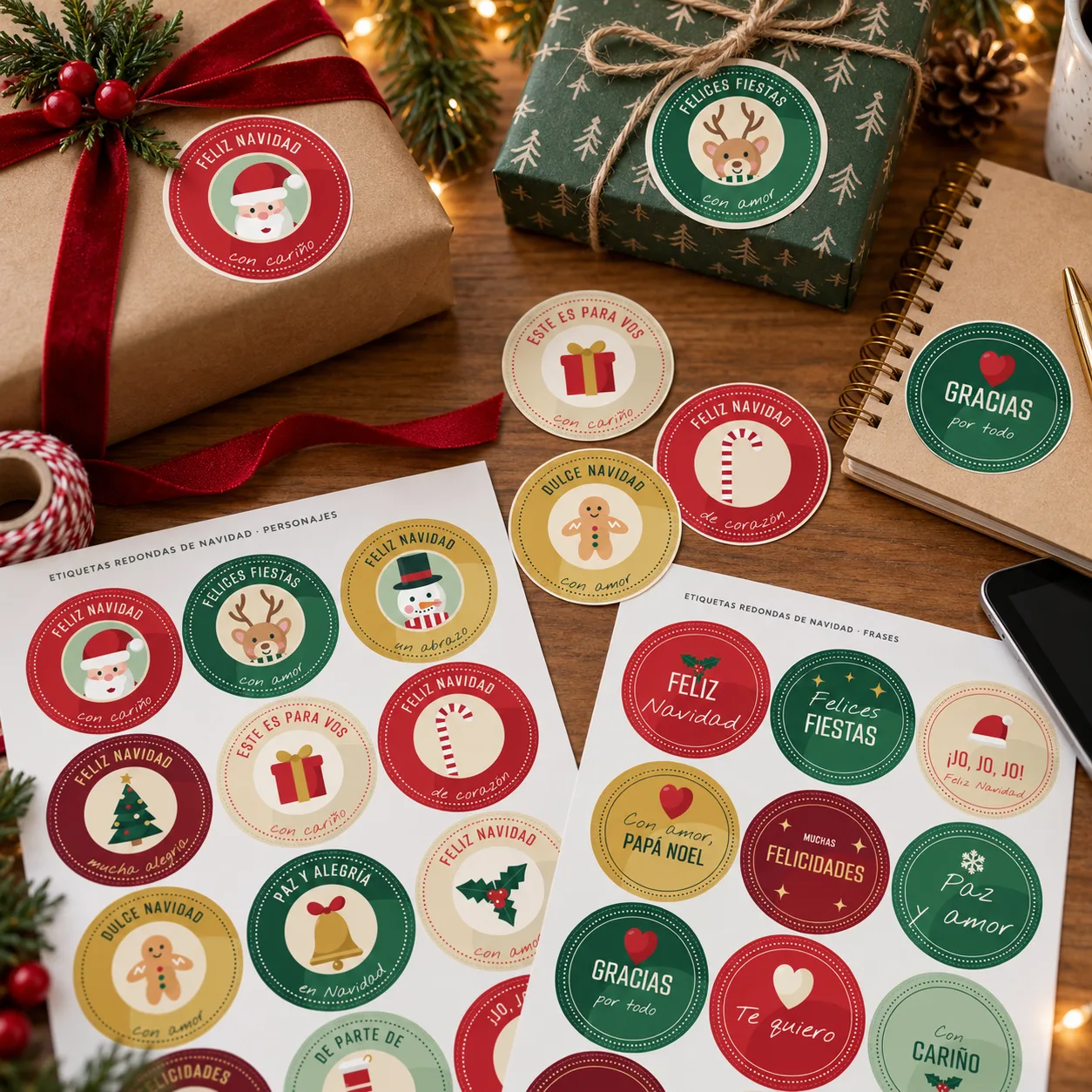 Etiquetas redondas de Navidad para imprimir | 60 etiquetas | PDF para imprimir y SVG editable — imagen 2 de 4